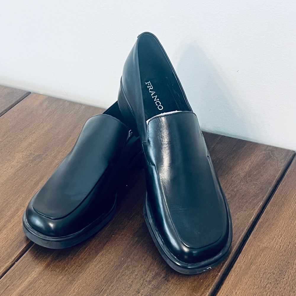 Franco Sarto Bocca Black Leather Square Toe Loafers Flex 6.5N L-BOCCA9711